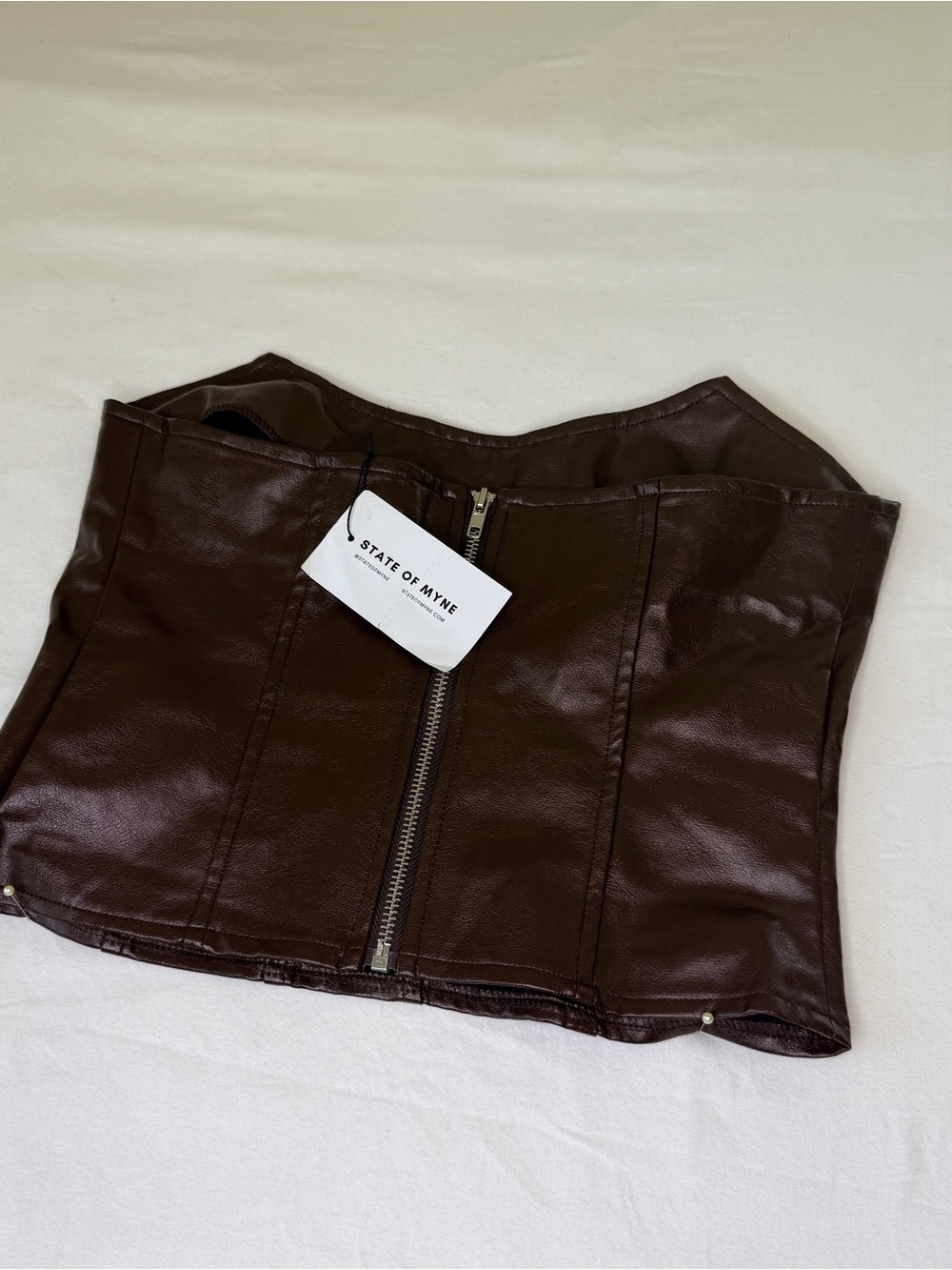 State of Mind Chocolate Brown Faux Leather Corset Top